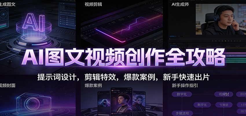AI图文视频创作全攻略：提示词设计，剪辑特效，爆款案例，新手快速出片-华夏圈
