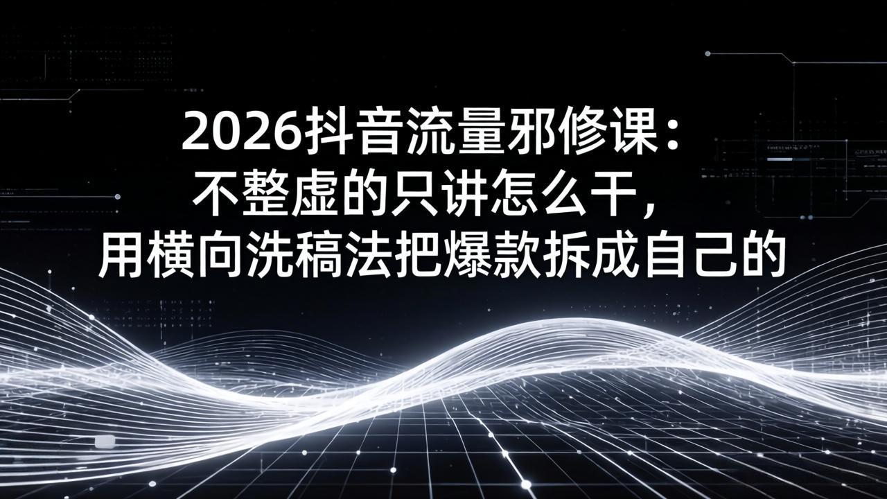 2026抖音流量邪修课：不整虚的只讲怎么干，用横向洗稿法把爆款拆成自己的-华夏圈