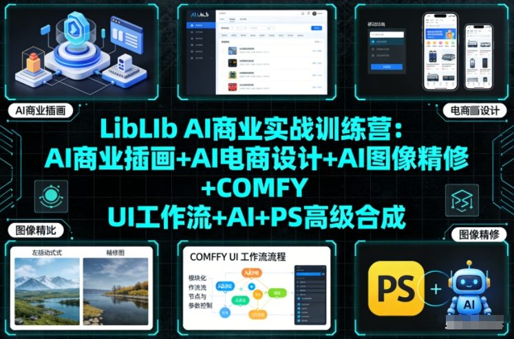 LibLIb AI商业实战训练营：AI商业插画+AI电商设计+AI图像精修+COMFY UI工作流+AI+PS高级合成-华夏圈