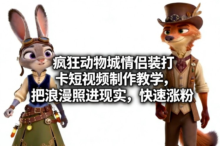 疯狂动物城情侣装打卡短视频制作教学，把浪漫照进现实，快速涨粉-华夏圈