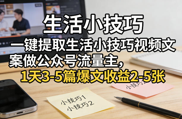一键提取生活小技巧视频文案做公众号流量主，1天3-5篇爆文收益2-5张-华夏圈