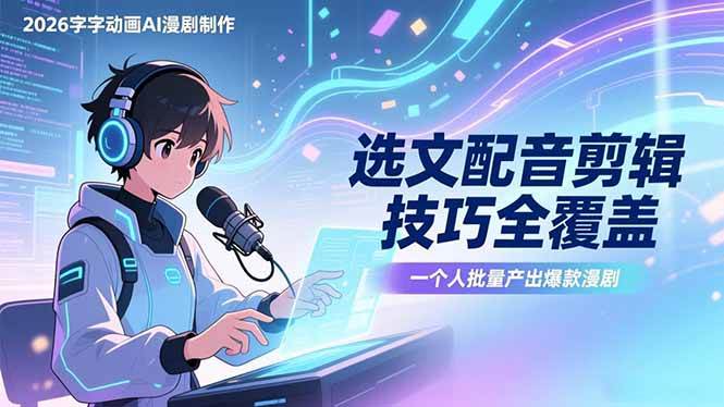 （17477期）2026字字动画AI漫剧制作-1期，选文配音剪辑技巧全覆盖，一个人就能批量产出爆款漫剧-华夏圈