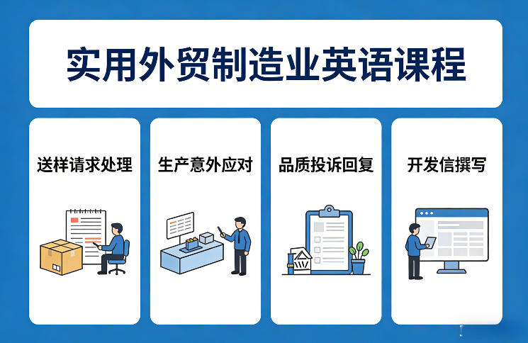 实用外贸制造业英语课程，教你专业处理送样请求、应对生产意外、回复品质投诉、撰写开发信等-华夏圈