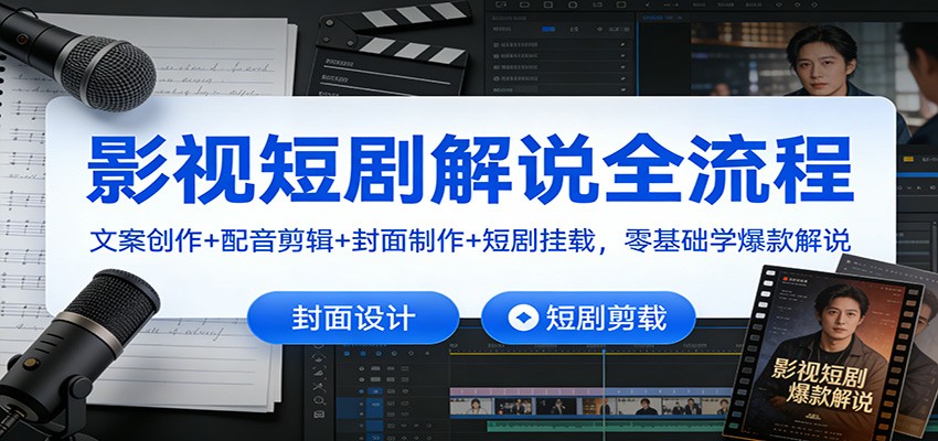 影视短剧解说全流程：文案创作+配音剪辑+封面制作+短剧挂载，零基础学爆款解说-华夏圈