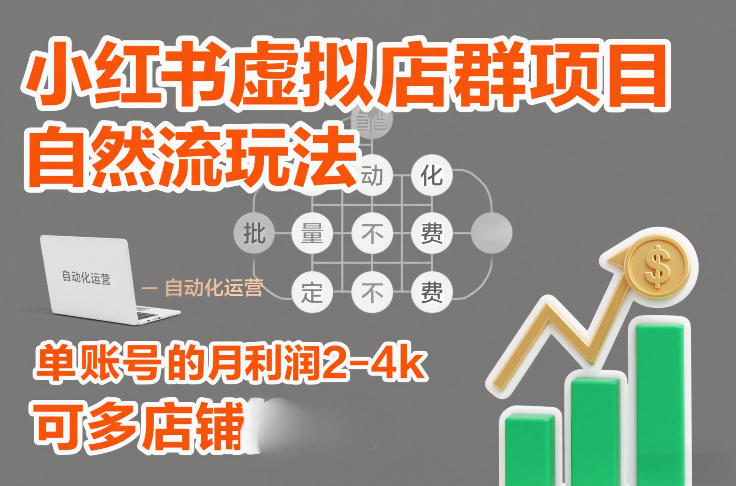 小红书虚拟店群项目，自然流玩法，批量自动化，稳定不费号，单账号的月利润2-4k，可多店矩阵-华夏圈