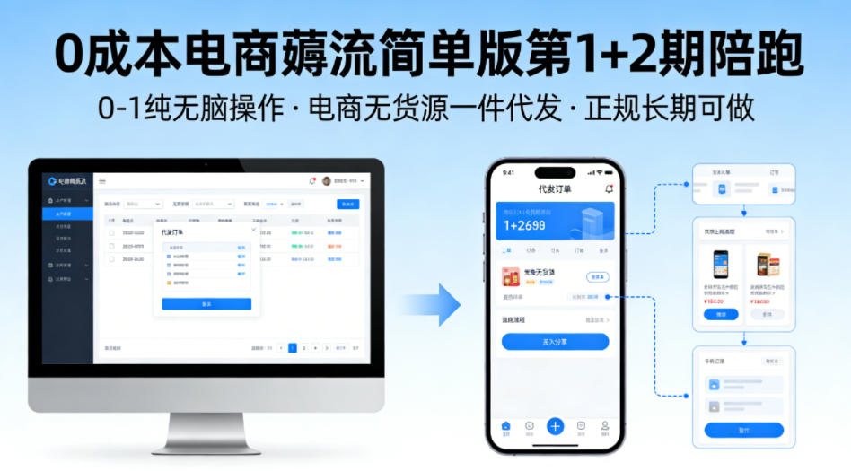 0成本电商薅流简单版第1+2期陪跑，0-1纯无脑操作，电商无货源一件代发，正规长期可做-华夏圈