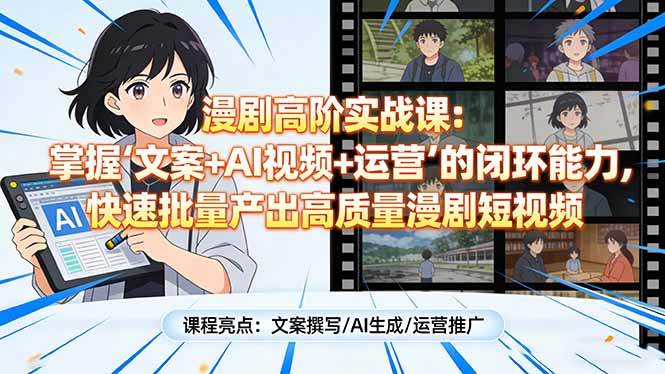 （17461期）漫剧高阶实战课：掌握“文案+AI视频+运营”的闭环能力，快速批量产出高质量漫剧短视频-华夏圈