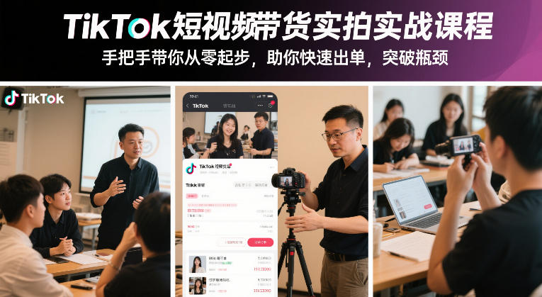TikTok短视频带货实拍实战课程，手把手带你从零起步，助你快速出单，突破瓶颈-华夏圈