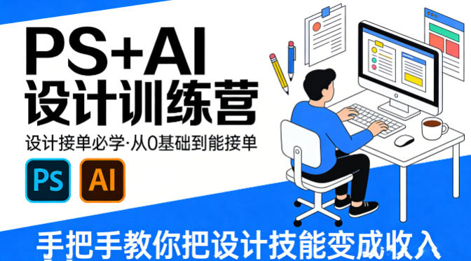 设计接单必学，PS+AI设计训练营，从0基础到能接单，手把手教你把设计技能变成收入-华夏圈