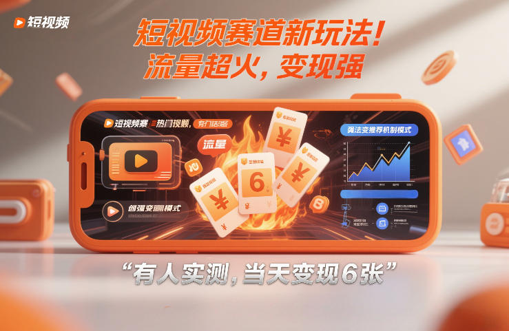 短视频赛道新玩法！流量超火，变现强，有人实测，当天变现6张-华夏圈