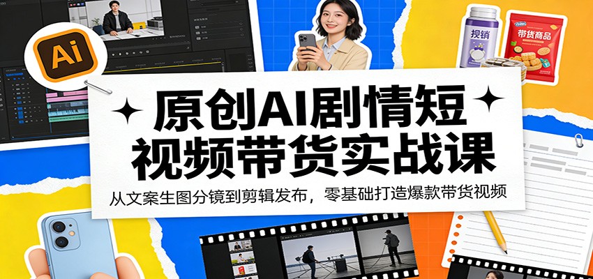 原创AI剧情短视频带货实战课：从文案生图分镜到剪辑发布，零基础打造爆款带货视频-华夏圈