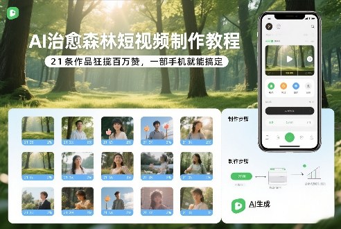 AI治愈森林短视频制作教程，21条作品狂揽百万赞，一部手机就能搞定-华夏圈