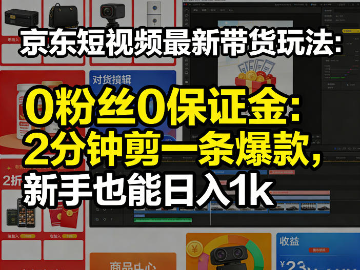 京东短视频最新带货玩法，0粉丝0保证金，2分钟剪一条爆款，新手也能日入1k+【揭秘】-华夏圈